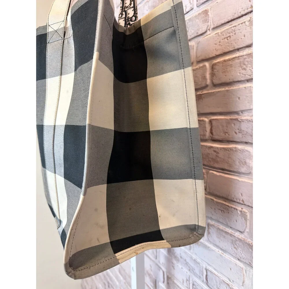 Christian Dior FW 2019 Large Canvas Buffalo Check Tote Black Cream Good - Picture 9 of 10